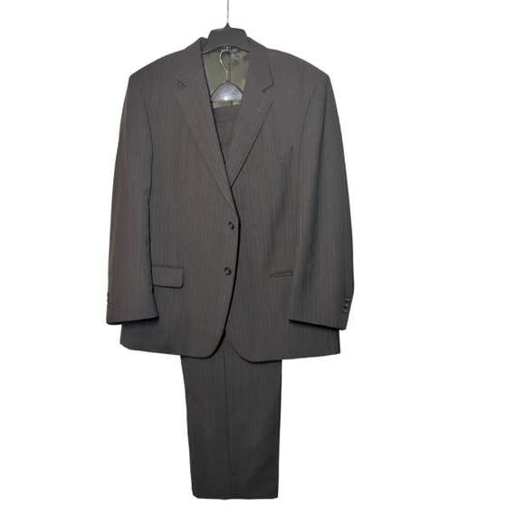 OSCAR DE LA RENTA Luxury Men's Suit Brown and Blue Stripped Size  46 Regular - Picture 6 of 17